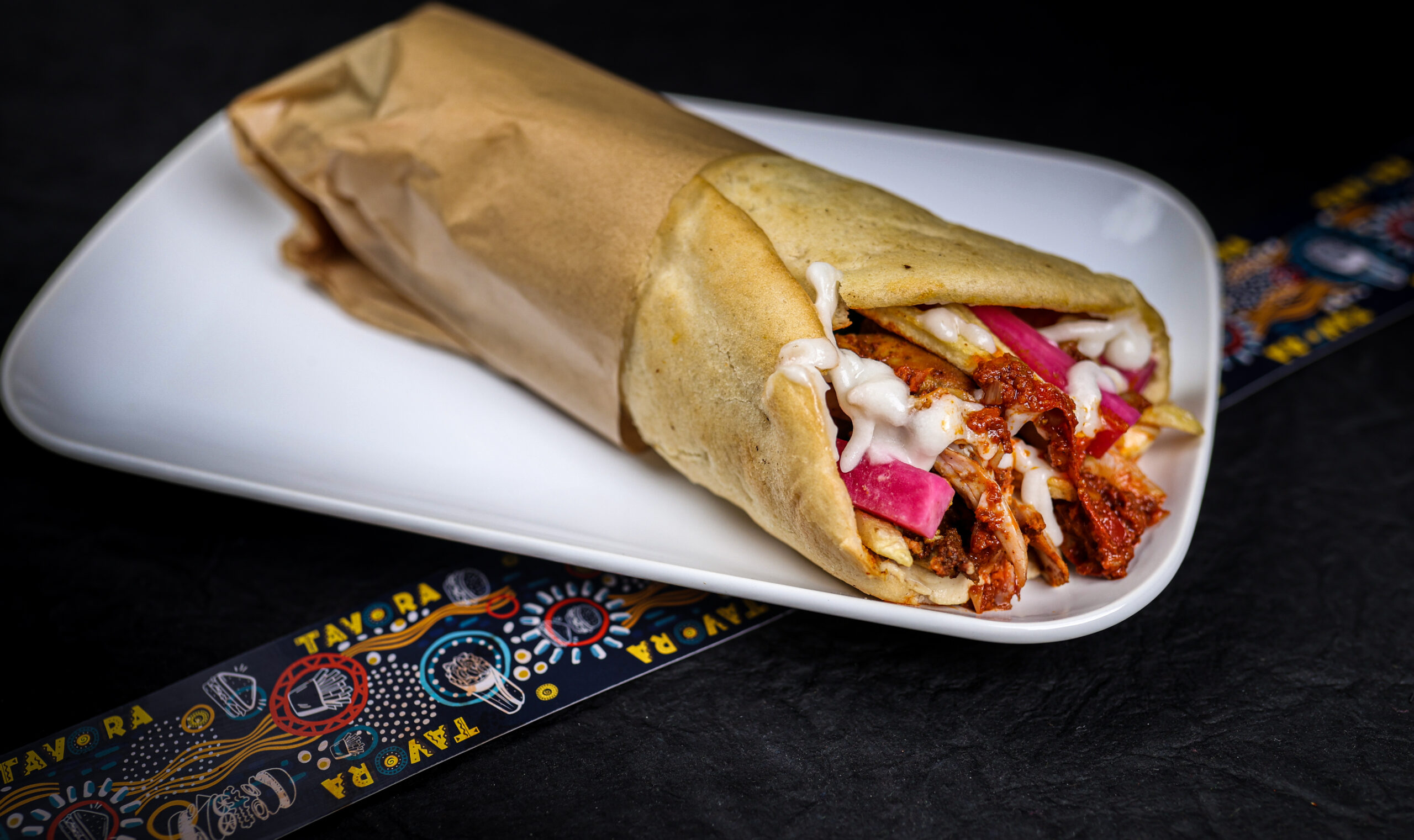 Chermoula Slow Cooked Mutton Wrap with salli potatoes and tzatziki from Tavora Bandra West