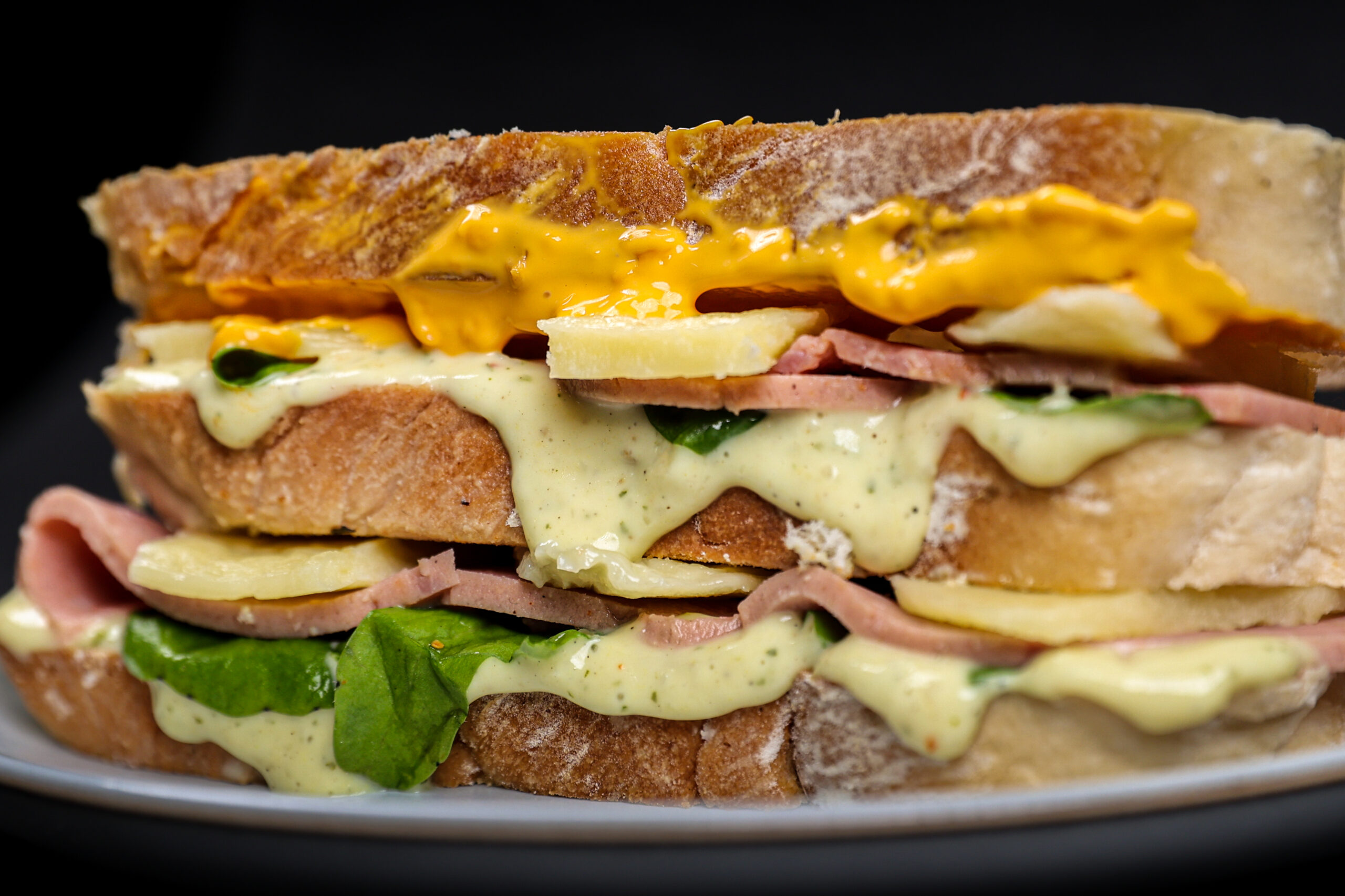 The One and Only Smoked Ham and Cheese Sandwich with Swiss cheese and mustard mayo on sourdough – Tavora Bandra West