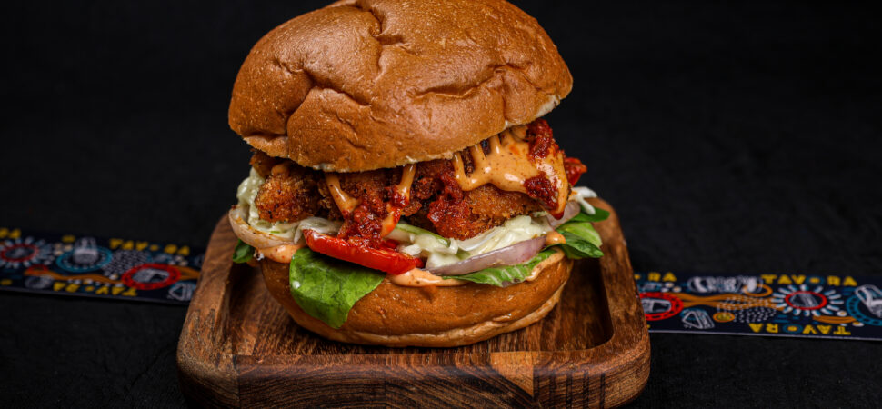 Crispy Berbere Spiced Chicken Burger with Ethiopian spices, Libyan hot sauce and apple slaw – Tavora Bandra West
